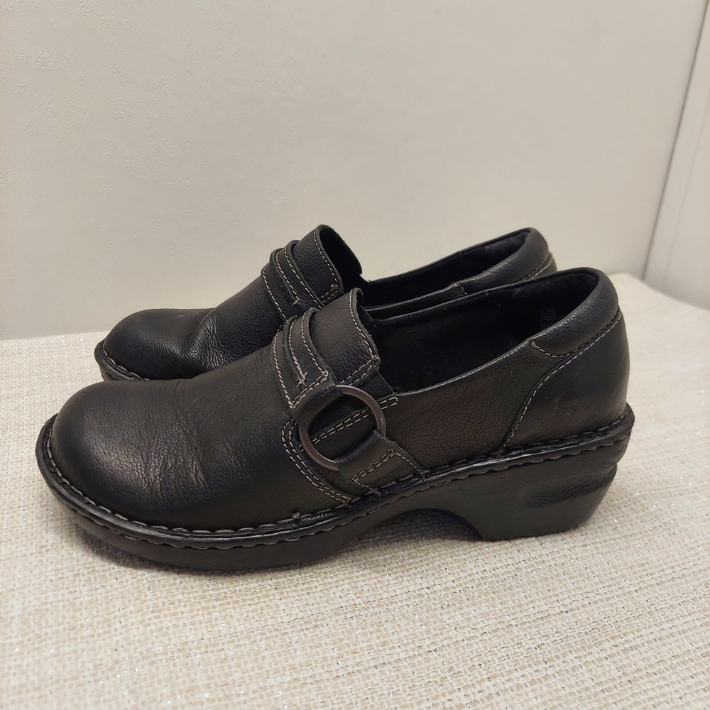 BOC Born Concept Womens Black Leather Clogs‎ Mules Buckle Shoes 9.5M Z48903